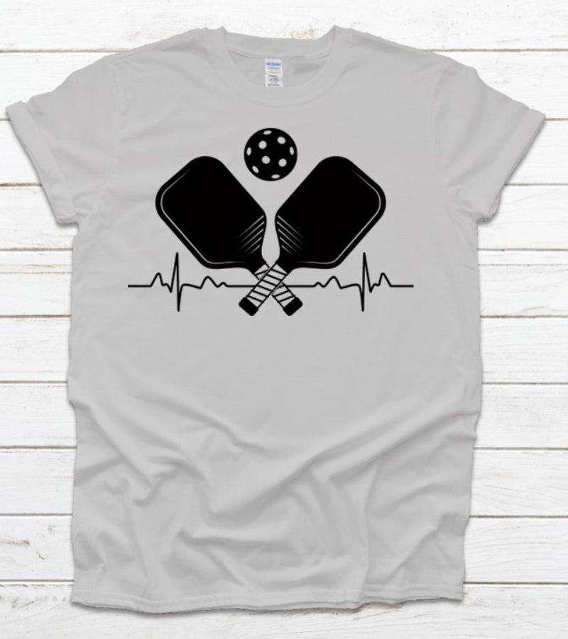 Load image into Gallery viewer, Pickleball Heart Rate Paddle and Ball T-Shirt Grey
