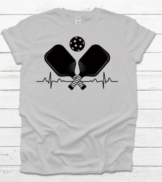 Pickleball Heart Rate Paddle and Ball T-Shirt Grey