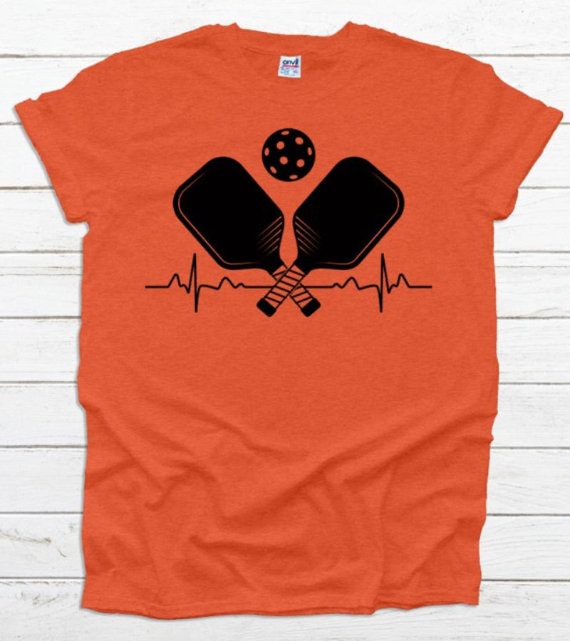 Load image into Gallery viewer, Pickleball Heart Rate Paddle and Ball T-Shirt Orange
