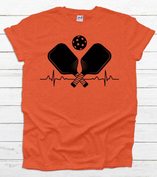 Pickleball Heart Rate Paddle and Ball T-Shirt Orange