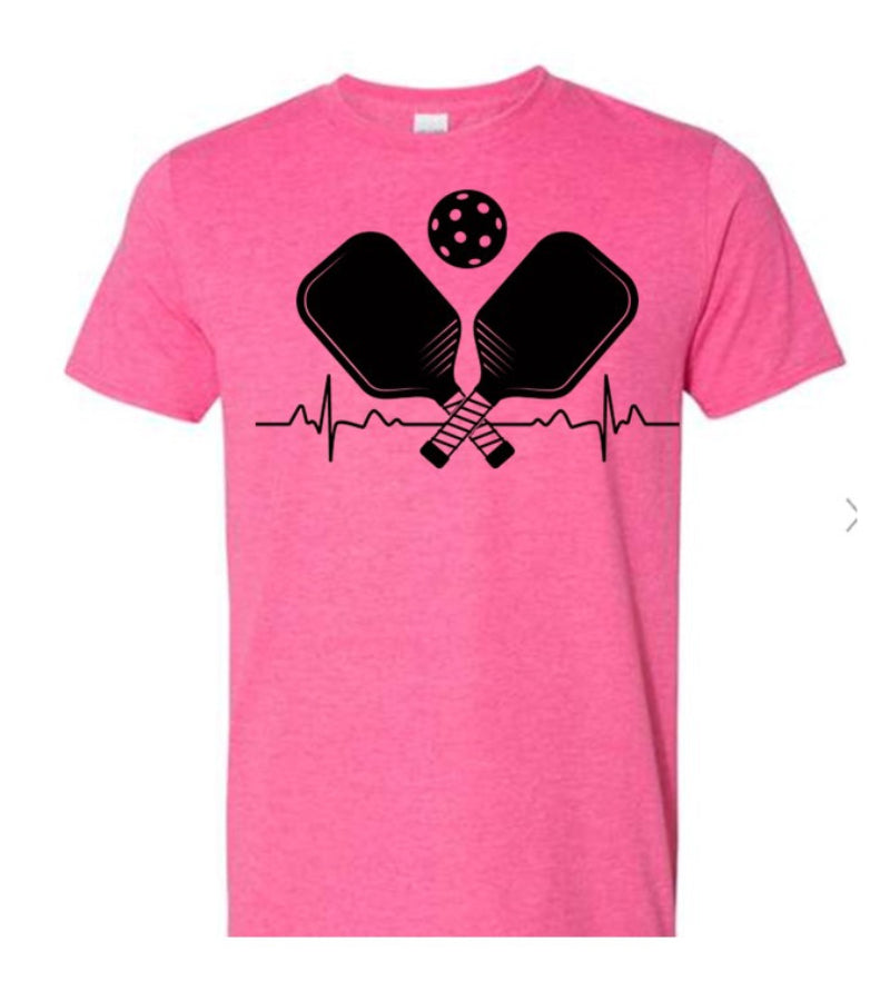 Load image into Gallery viewer, Pickleball Heart Rate Paddle and Ball T-Shirt Pink
