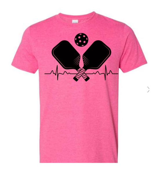 Pickleball Heart Rate Paddle and Ball T-Shirt Pink
