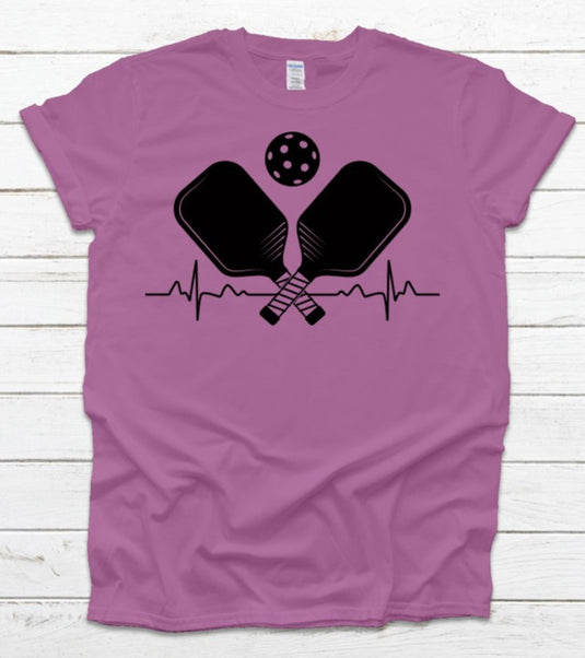 Pickleball Heart Rate Paddle and Ball T-Shirt Purple