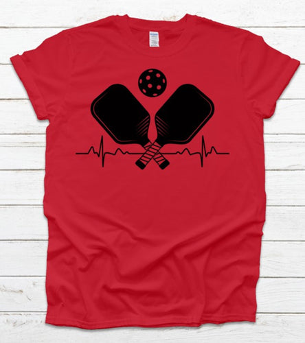 Pickleball Heart Rate Paddle and Ball T-Shirt Red