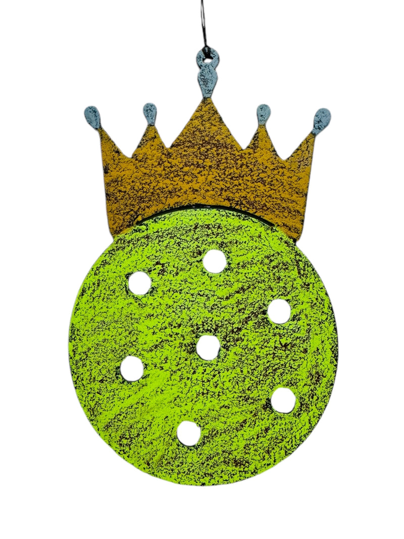 Load image into Gallery viewer, Pickleball Royalty Recycled Metal Ornament - Gold Crown
