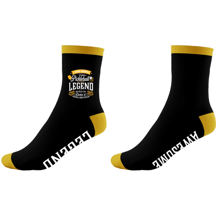 Pickleball Legend Crew Socks - Black and Yellow