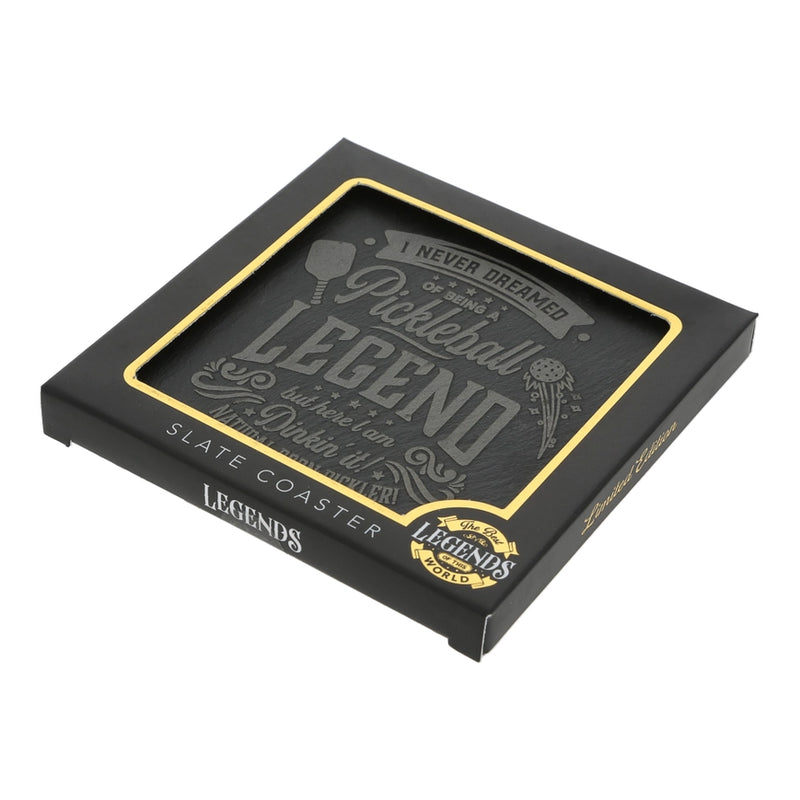 Load image into Gallery viewer, Pickleball Legend Slate Coaster in its Retail Packaging
