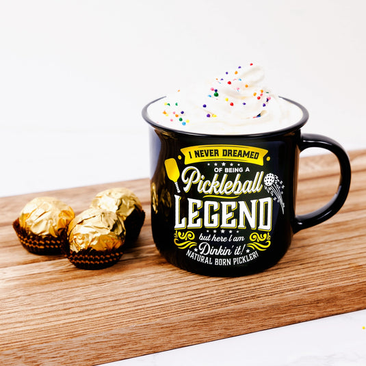 Pickleball Legend Stoneware Mug with Chocolates and whipped cream