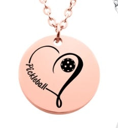 Load image into Gallery viewer, Pickleball Love Disc Charm Necklace - Rose Gold
