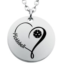 Pickleball Love Disc Charm Necklace - Silver