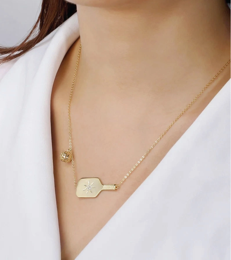 Load image into Gallery viewer, PickleBelle Cross Court Pickleball Necklace Gold
