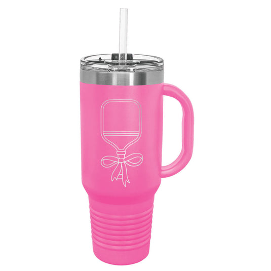 Pickleball Paddle with Bow Insulated Tumbler 40 oz Hot Pink