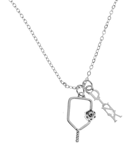 Pickleball Paddle Dink Charms Necklace Silver