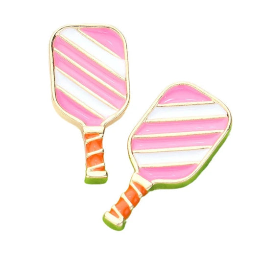 Pickleball Paddle Earrings Pink Stripe