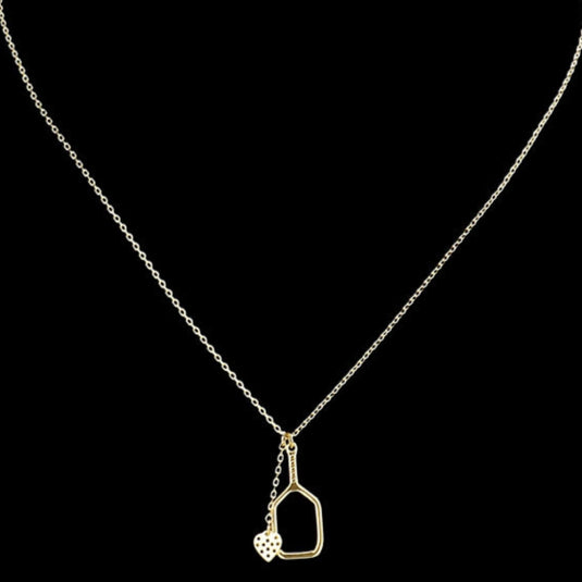 Pickleball Paddle Heart Ball Necklace Gold