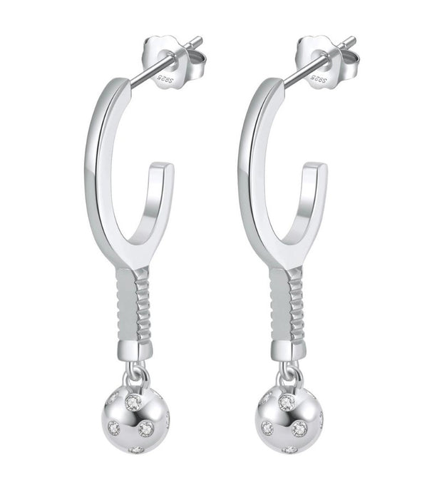 Pickleball Paddle Hoop Earrings Silver