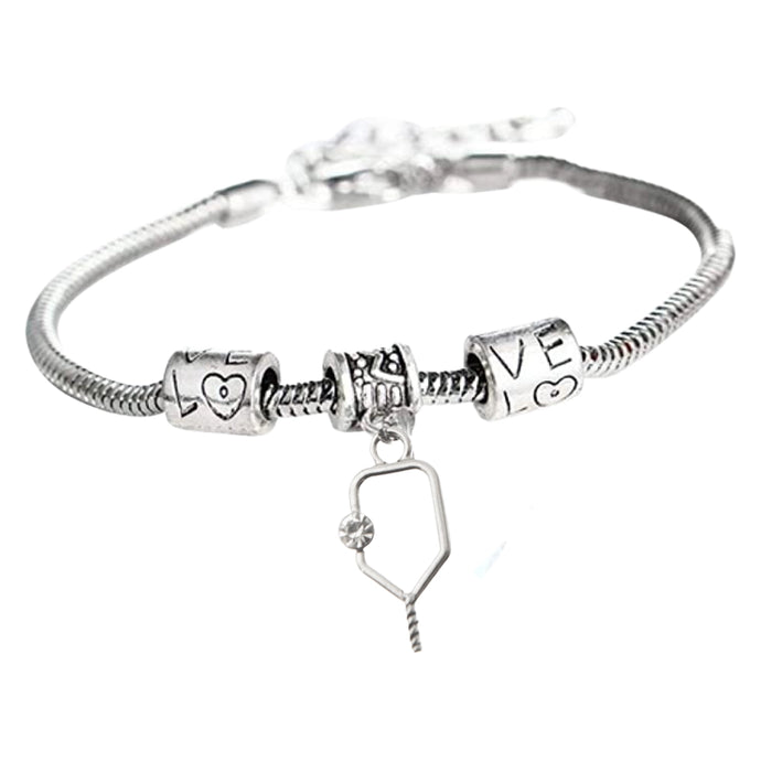 Pickleball Love Charm Bracelet on Snake Bracelet