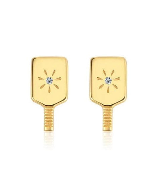 Pickleball Paddle Stud Earrings Gold