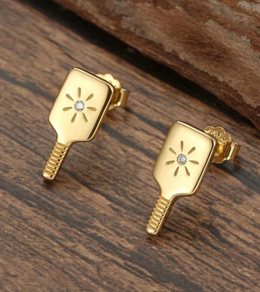Pickleball Paddle Stud Earrings Gold