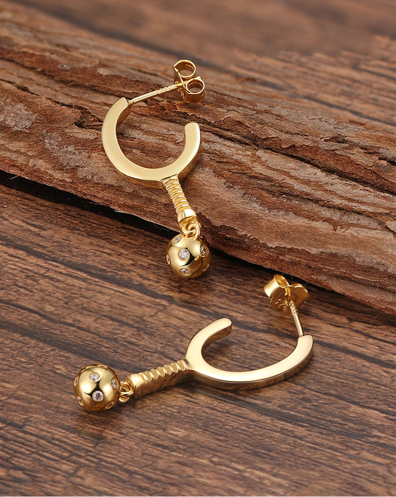 Load image into Gallery viewer, Pickleball Ball &amp; Paddles Gold Hoopla Earrings
