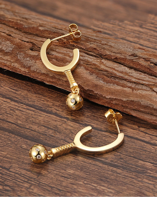 Pickleball Ball & Paddles Gold Hoopla Earrings