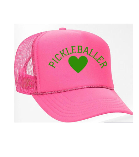 Pickleballer Heart Trucker Hat - Hot Pink