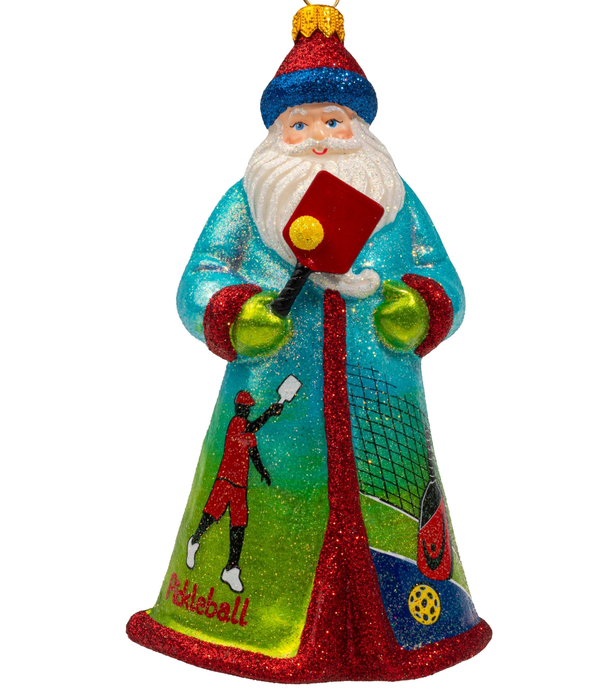 Glitterazzi Pickle Ball Santa Glass Ornament