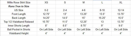 I Heart Pickleball Skort Sizing Chart