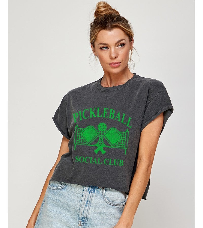 Load image into Gallery viewer, Pickleball Social Club Crop Top Charcoal
