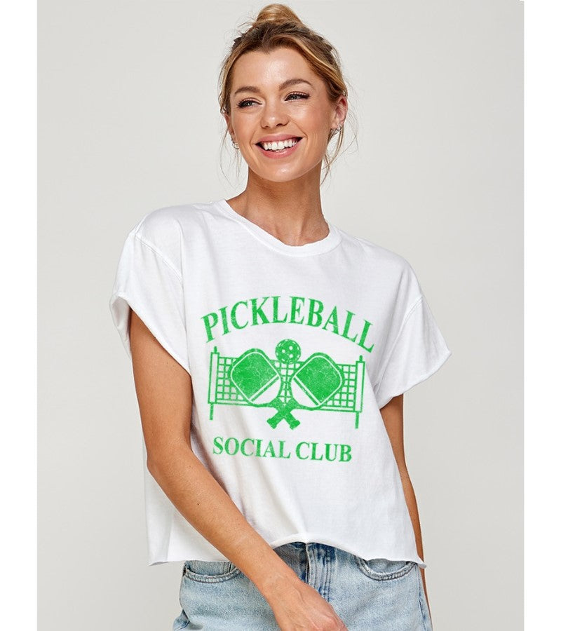 Load image into Gallery viewer, Pickleball Social Club Crop Top White
