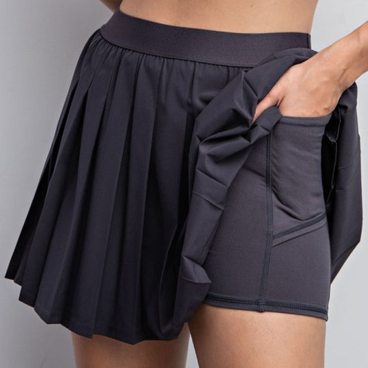 Pickleball Stretch Pleated Skort - Charcoal