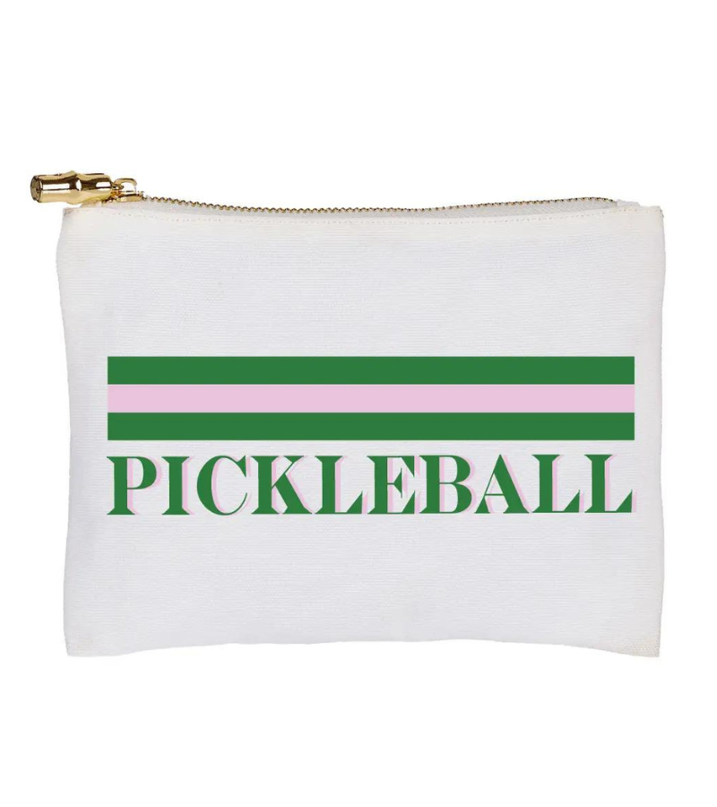 Load image into Gallery viewer, Pickleball Stripe Cosmetic Bag Green &amp; Pink
