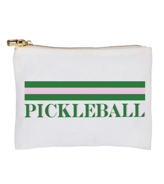 Pickleball Stripe Cosmetic Bag Green & Pink