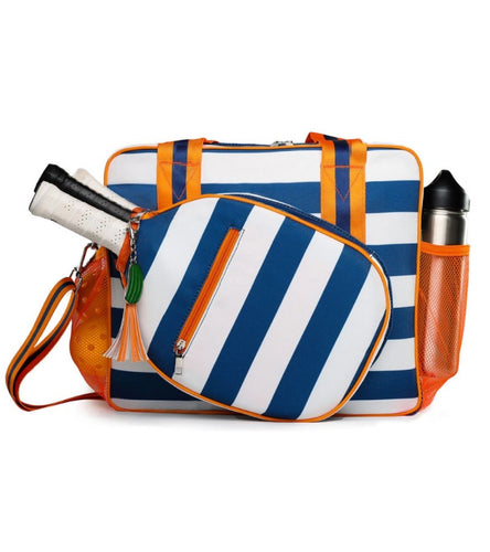 Lola Pickleball Tote - Blue Orange Stripe