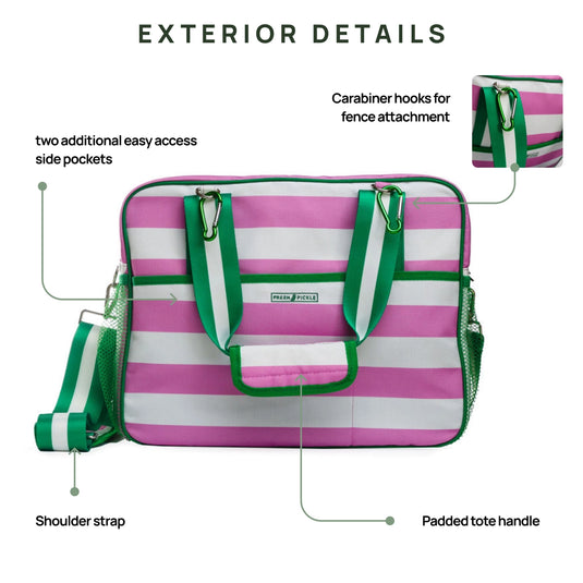 Pickleball Tote Pink & Green Stripe Details