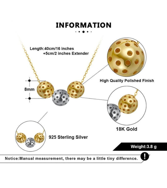 Pickleball Trio Gold Necklace Specs