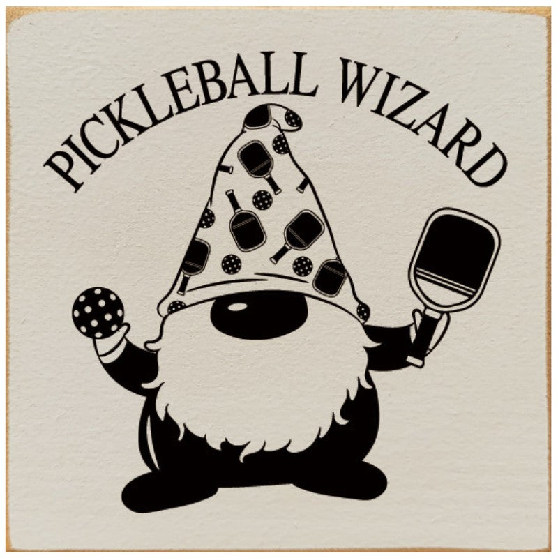 Load image into Gallery viewer, Pickleball Wizard Wooden Sign 7&quot; x 7&quot; Antique White
