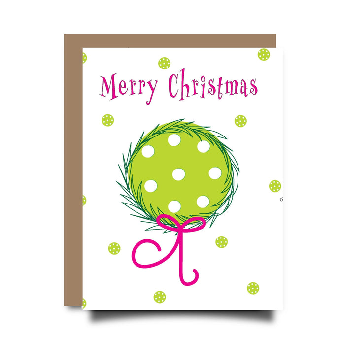 Pickleball Wreath Christmas Card - Brown Kraft Envelope