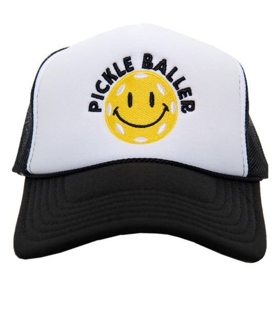 Pickleballer Smiley Face Hat - Black