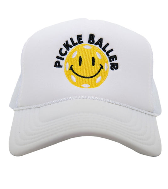 Pickleballer Smiley Face Hat - White