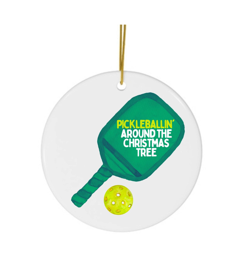 Load image into Gallery viewer, Pickleballin Around the Christmas Tree Ceramic Ornament
