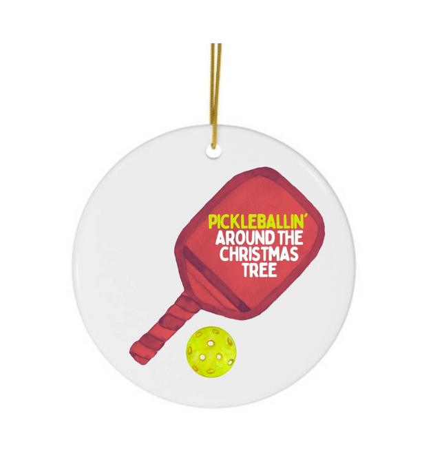 Pickleballin Around the Christmas Tree Ceramic Ornament