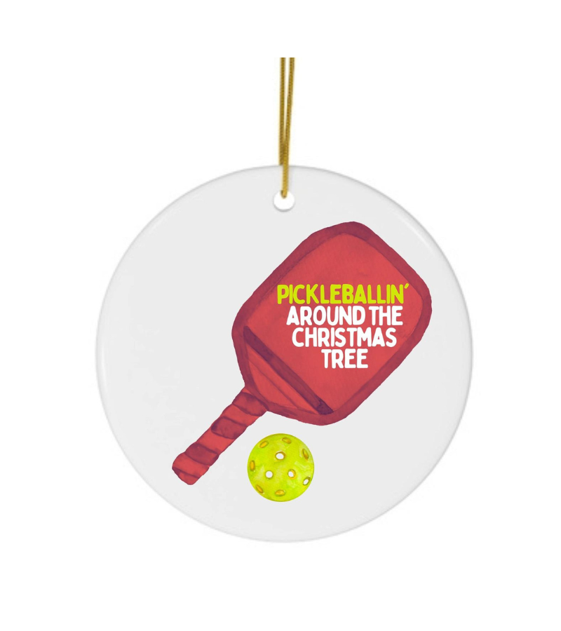 Load image into Gallery viewer, Pickleballin Around the Christmas Tree Ceramic Ornament
