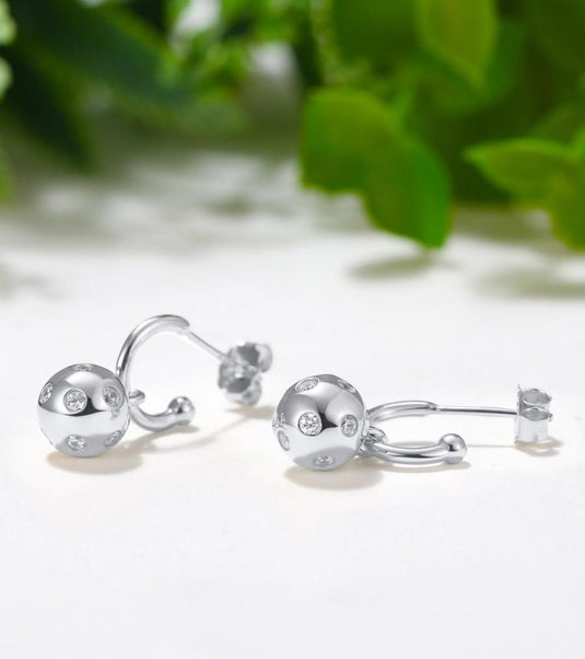 Pickleballs Hoop Huggie Earrings Silver