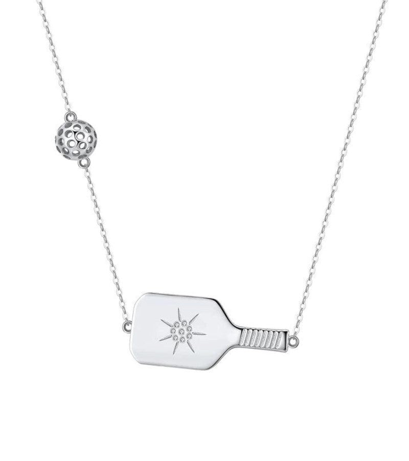 Load image into Gallery viewer, Picklebelle Cross Court Sterling Silver Pickleball Necklace

