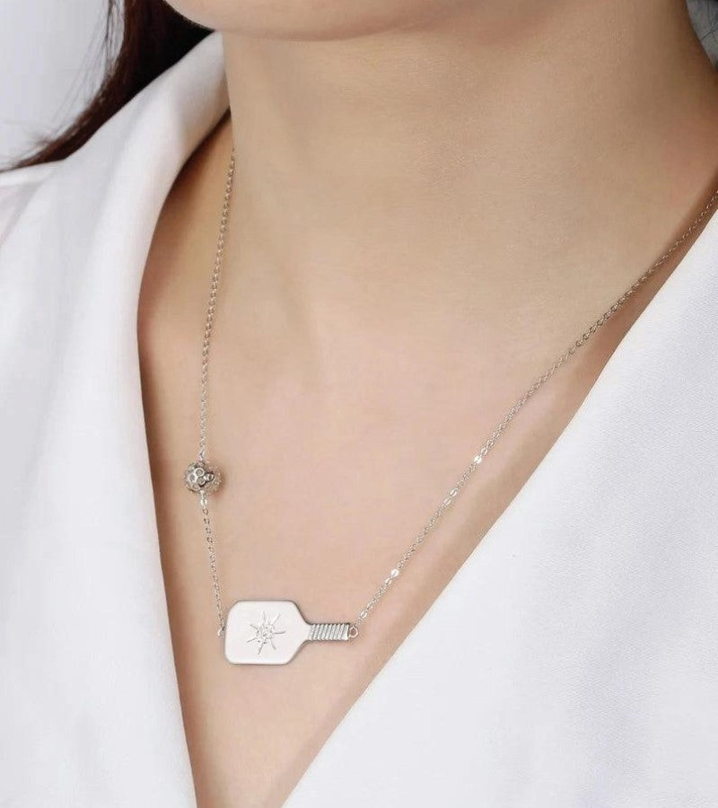 Load image into Gallery viewer, PickleBelle Cross Court Pickleball Necklace Sterling Silver
