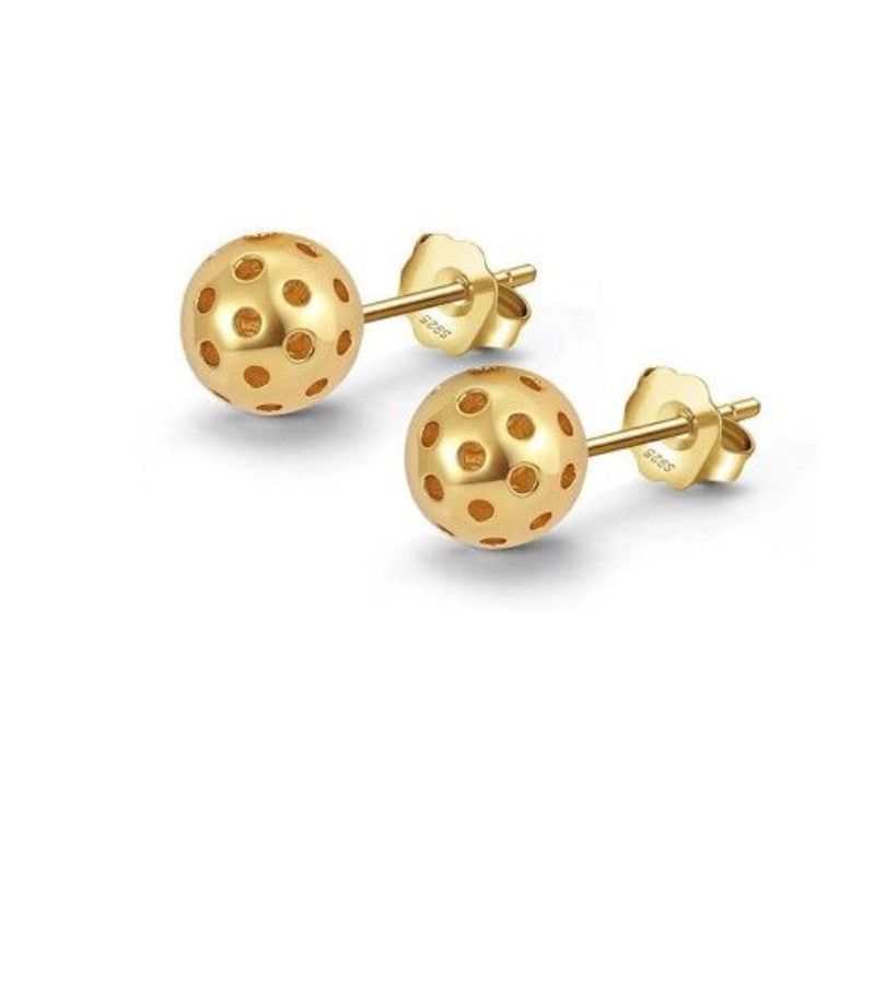 Load image into Gallery viewer, Picklebelle Pickleball Gold Stud Earrings
