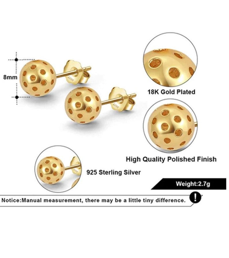 Load image into Gallery viewer, Picklebelle Pickleball Gold Stud Earrings Specs
