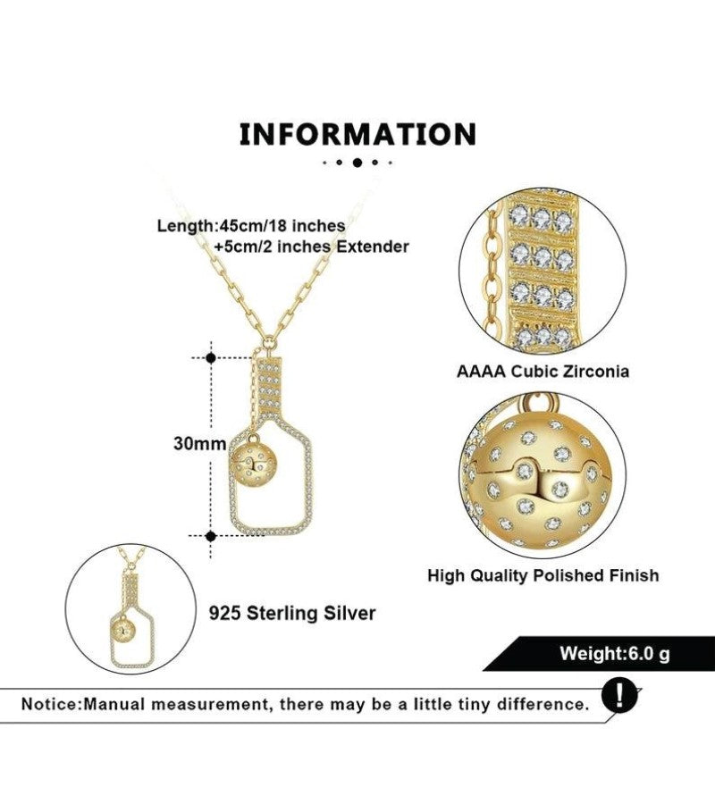 Load image into Gallery viewer, The Volley Plus Gold Pickleball Necklace Specs
