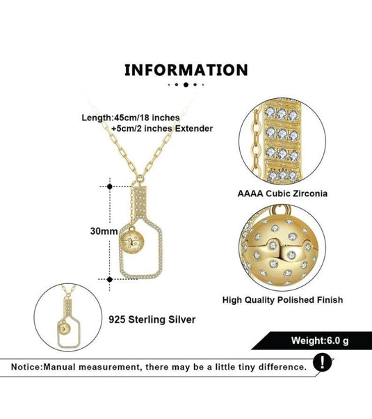 The Volley Plus Gold Pickleball Necklace Specs